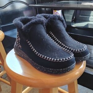 Hey Dude Denny Wool Faux Shearling Boot Black Slip On Comfy Womens Size 6